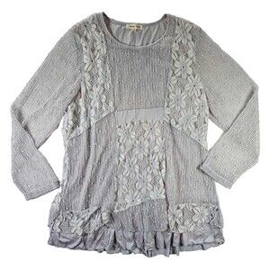 Indigo Soul Women’s XL Boho Lace Knit Top with Ruffle Hem